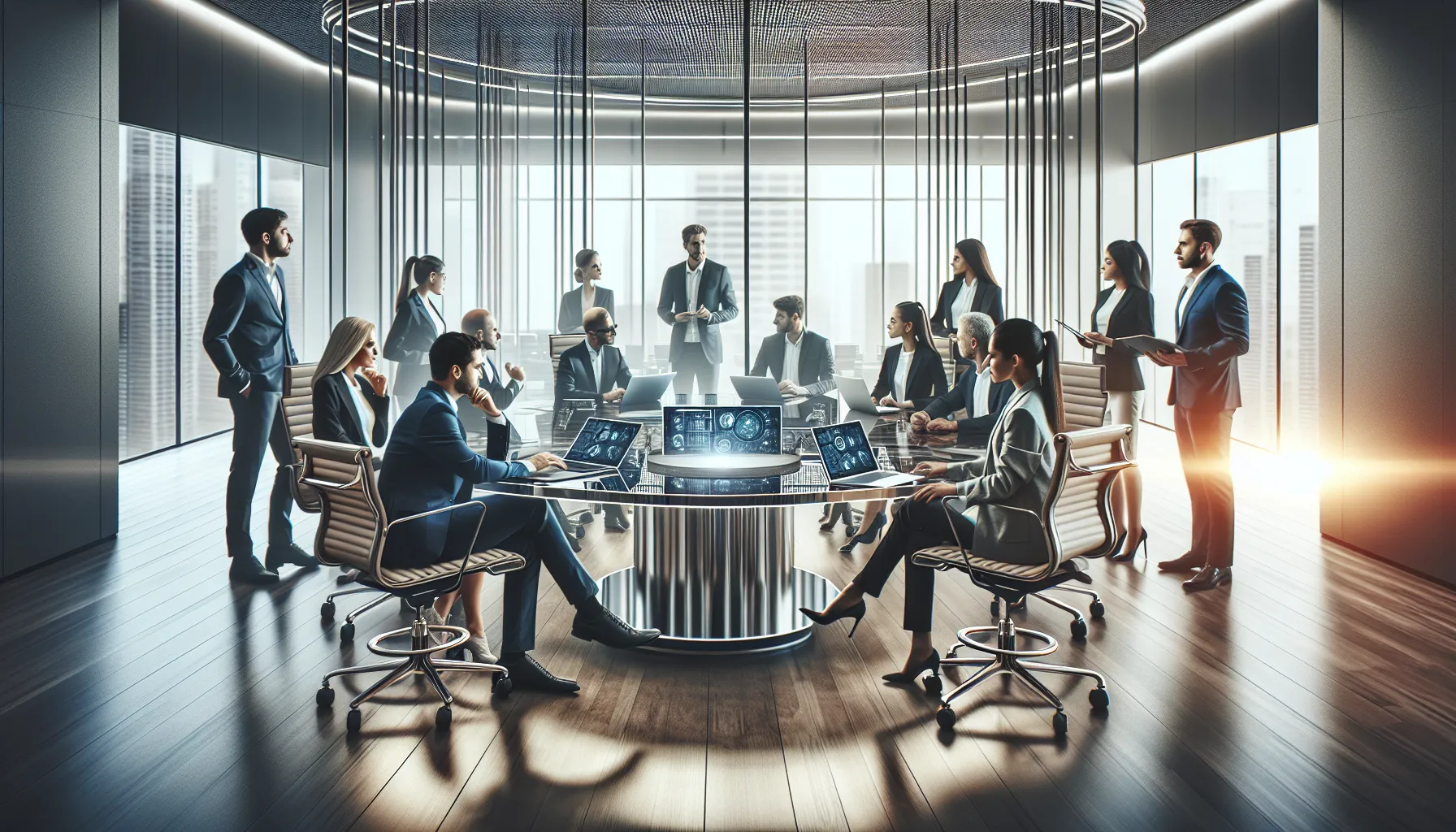 diverse professionals collaborating in a modern office setting.