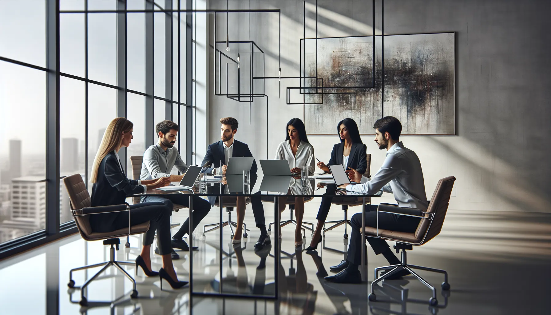 diverse team brainstorming in a modern office setting.