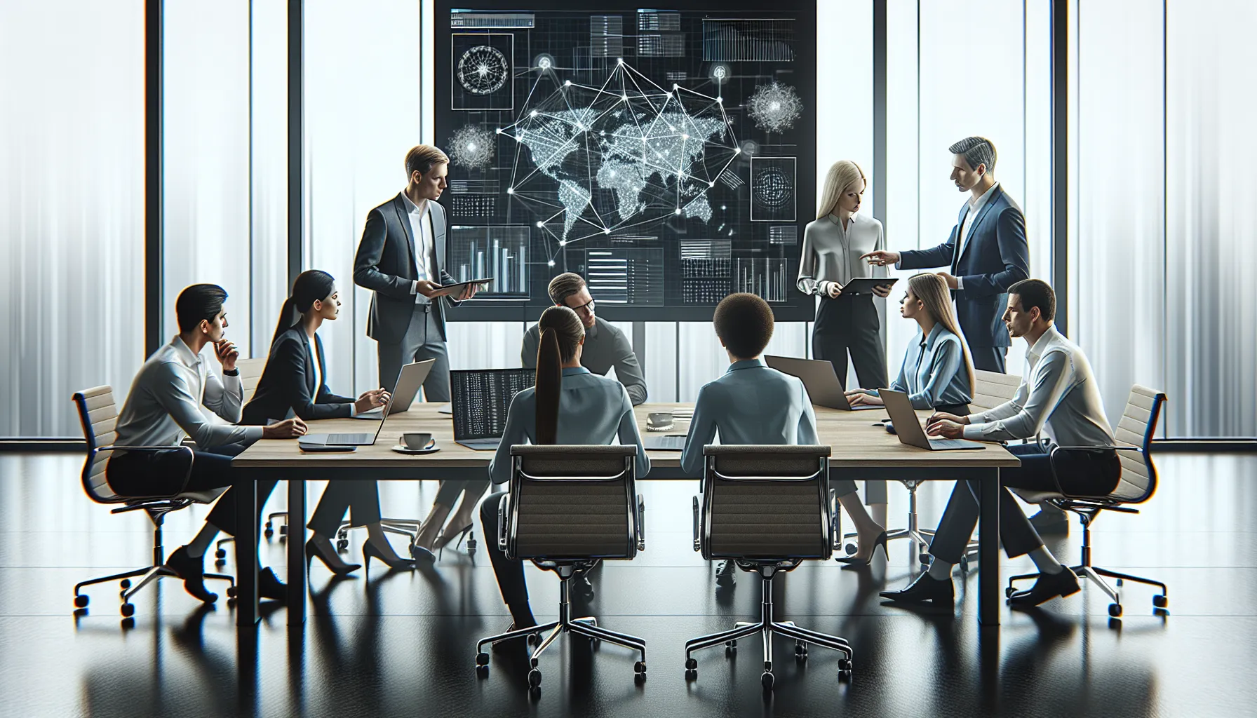 diverse IT team discussing IP address types in a modern office.