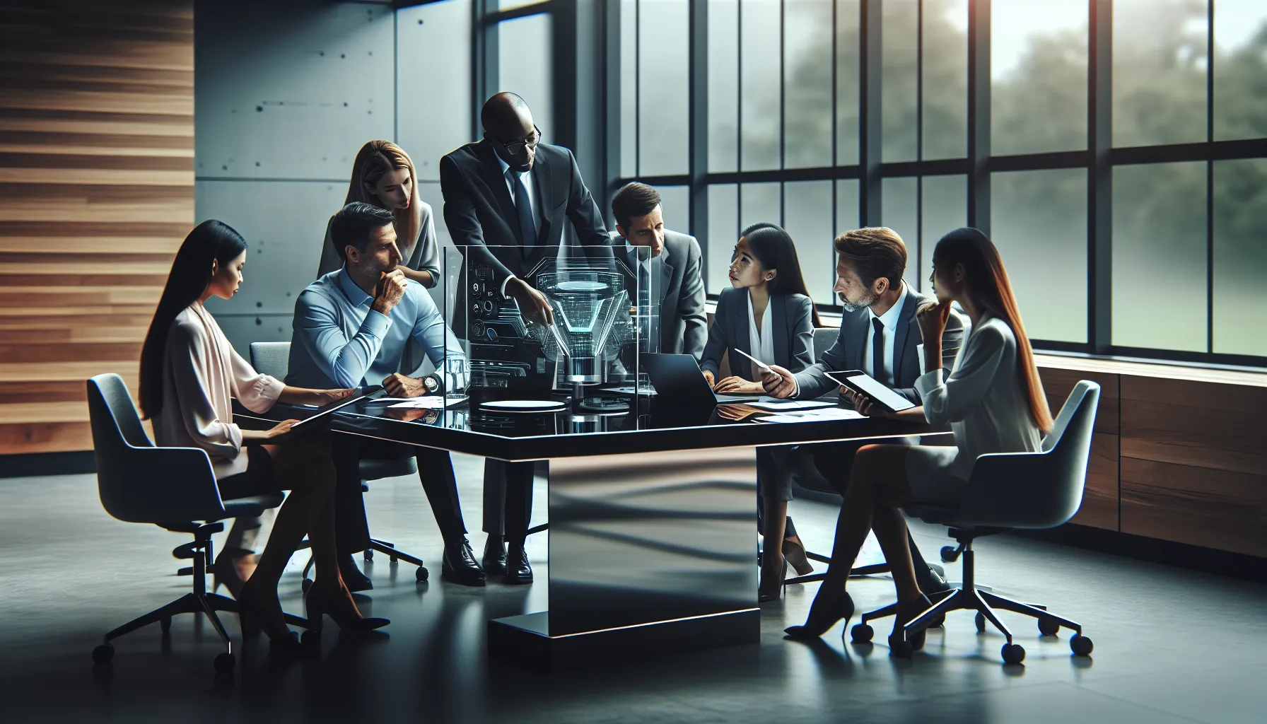 diverse team discussing the Mez66672541 in a modern office.